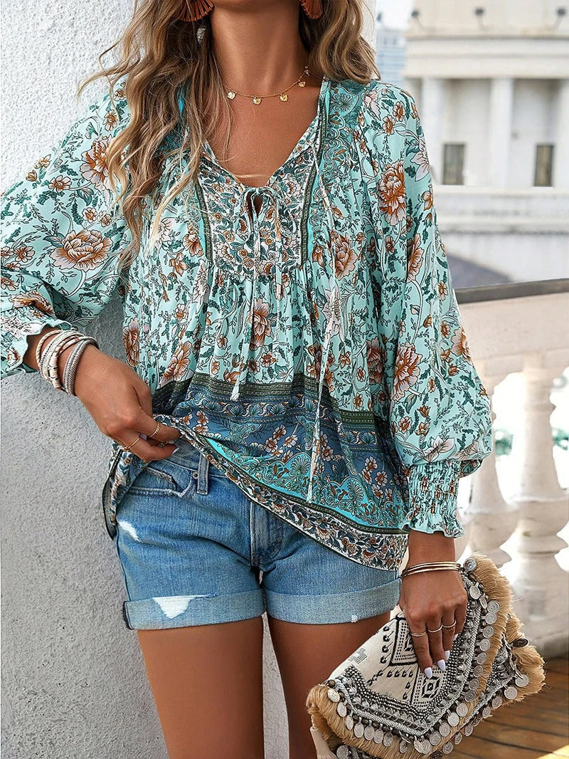 Lightweight Cotton Boho Blouse with Adjustable Fit for women