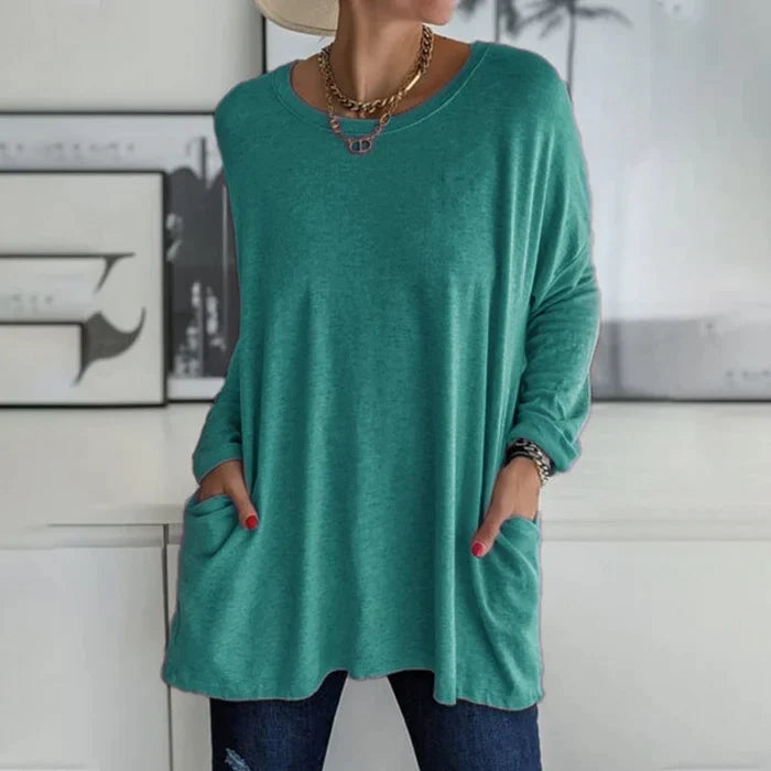 Women's Tunic Top – Loose Fit – Soft Knit Fabric – Long Sleeve – With Pockets