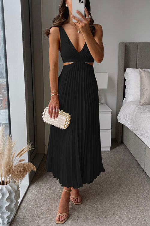 Elegant Pleated Satin Midi Dress for Women