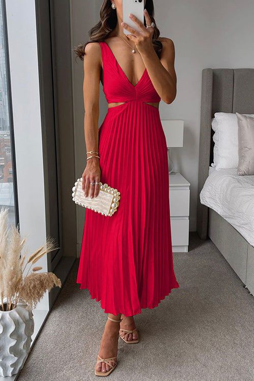 Elegant Pleated Satin Midi Dress for Women