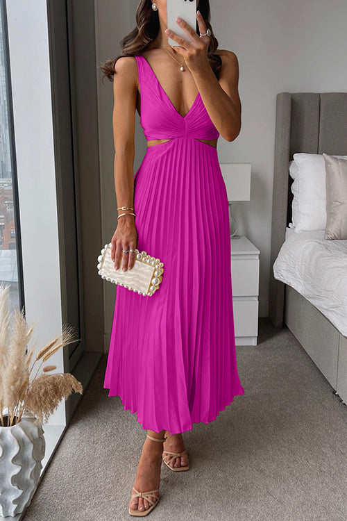 Elegant Pleated Satin Midi Dress for Women