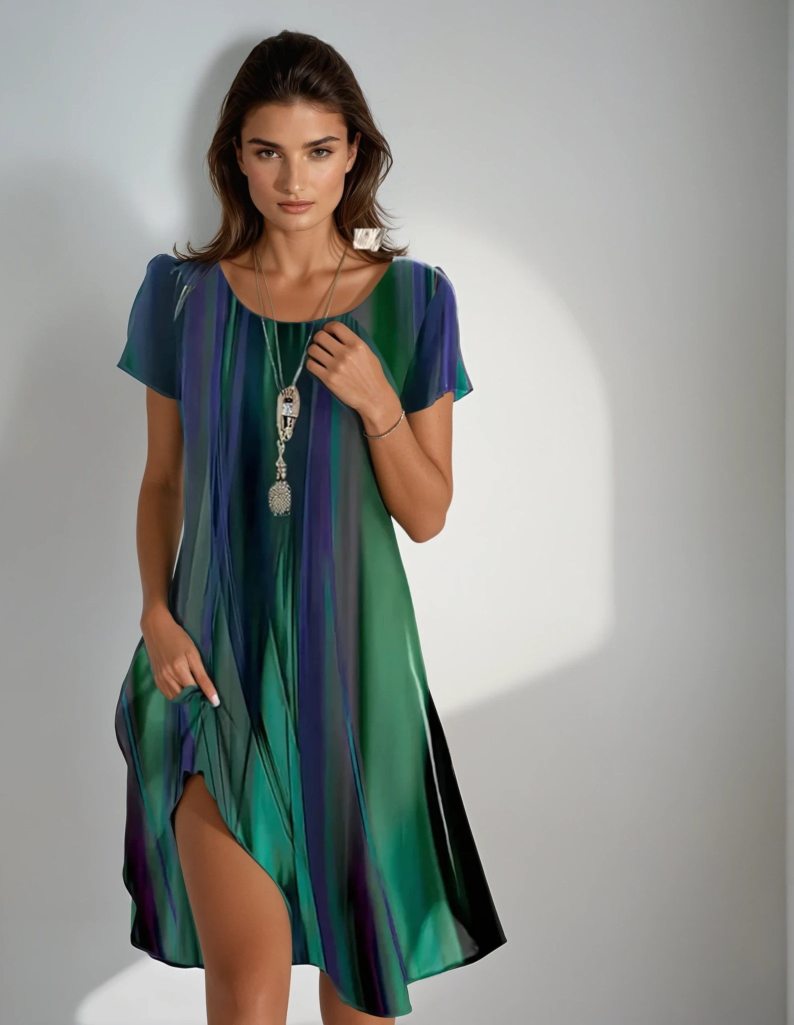 Relaxed Boho Midi Dress with Ombre for women