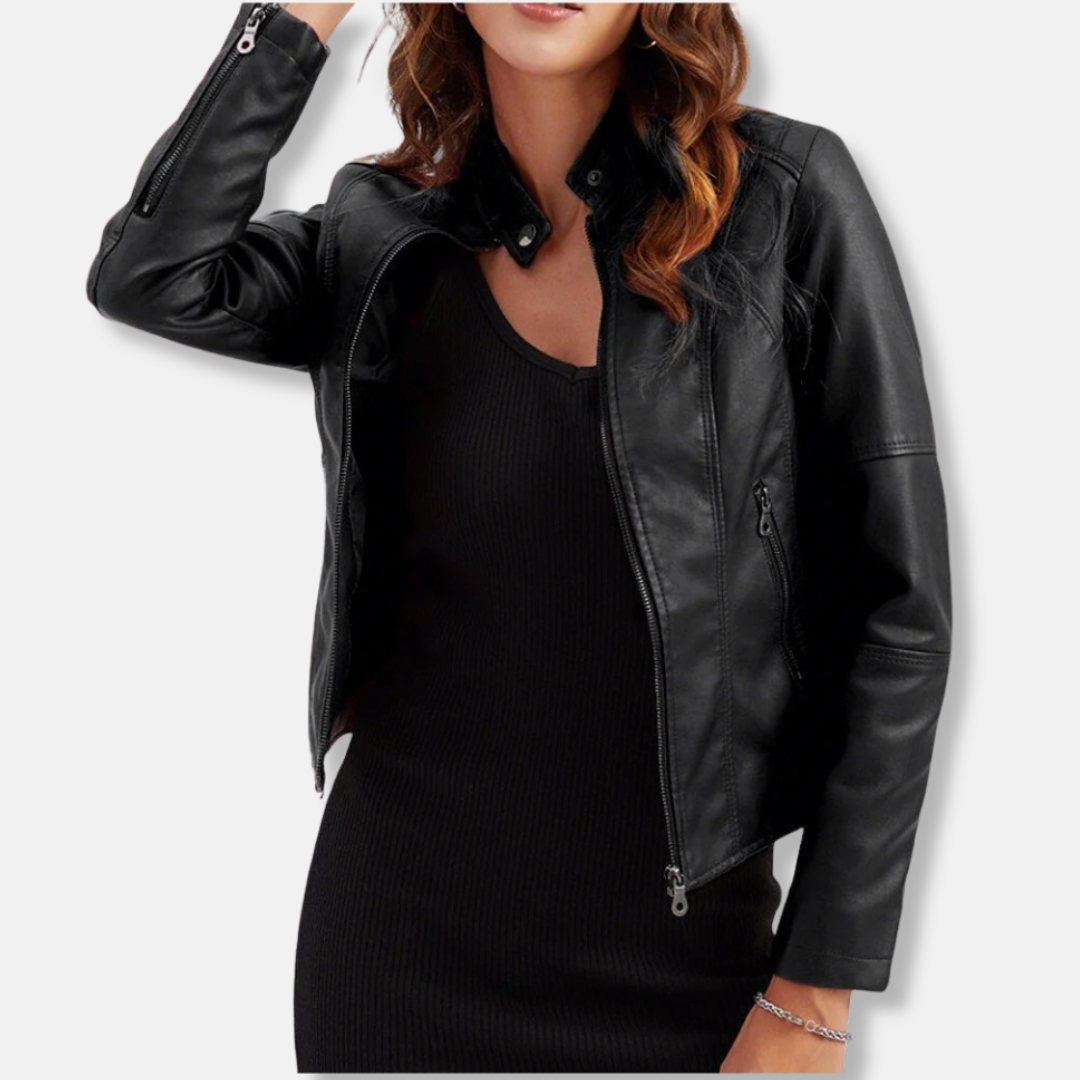 Women's biker jacket – Tailored Fit – Stand-up collar – Zip pockets
