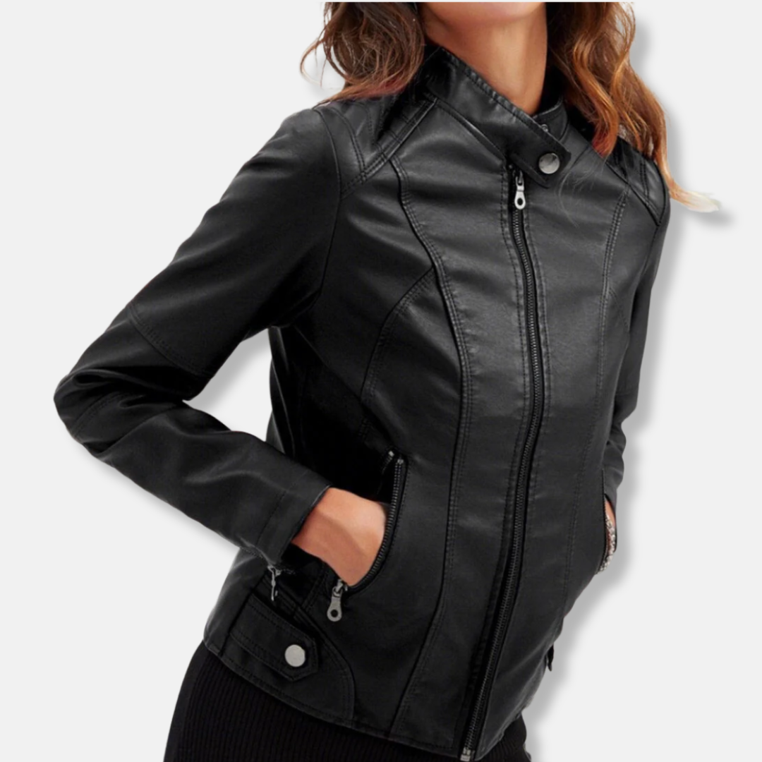 Women's biker jacket – Tailored Fit – Stand-up collar – Zip pockets