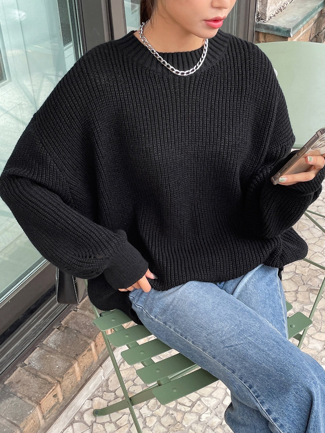 Chunky Knitted Sweater with Relaxed Fit for Women