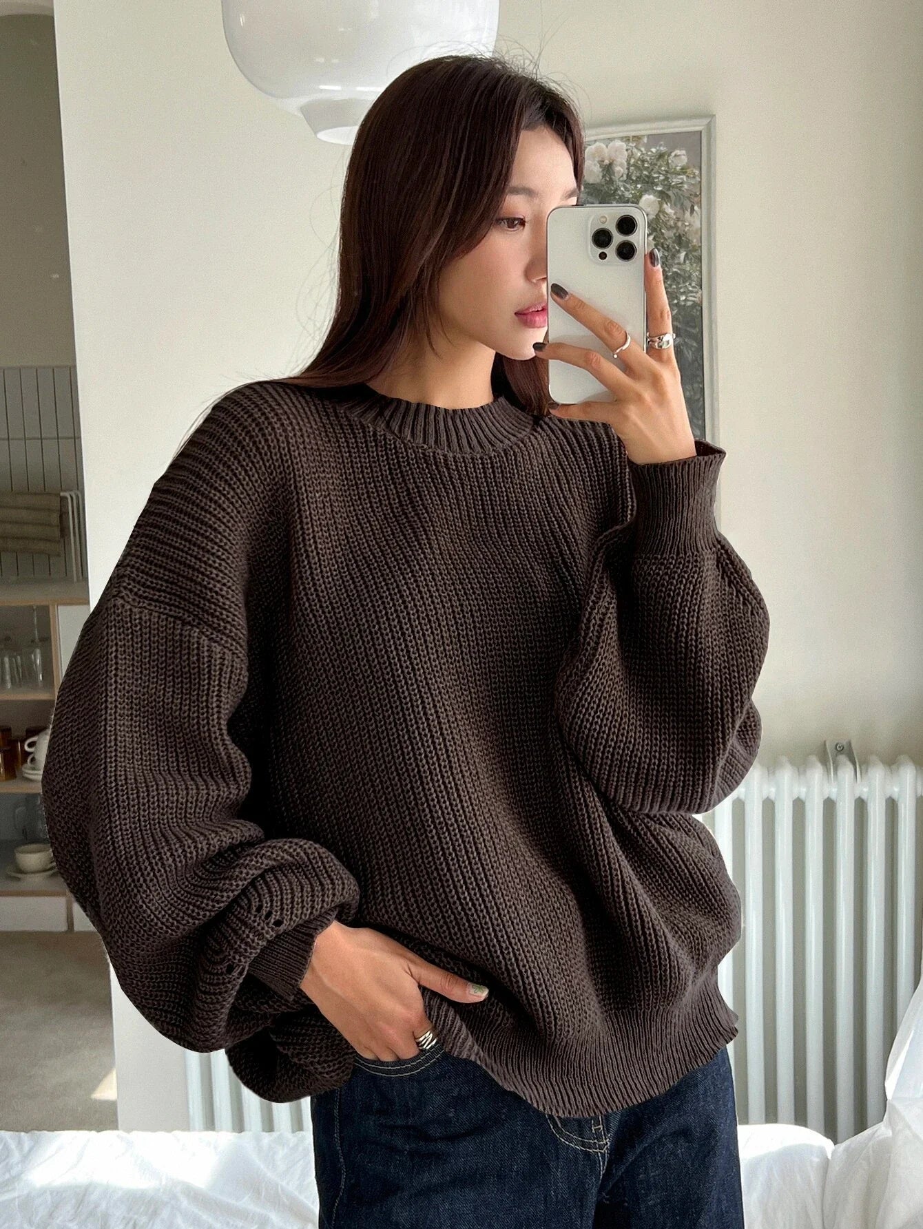 Chunky Knitted Sweater with Relaxed Fit for Women