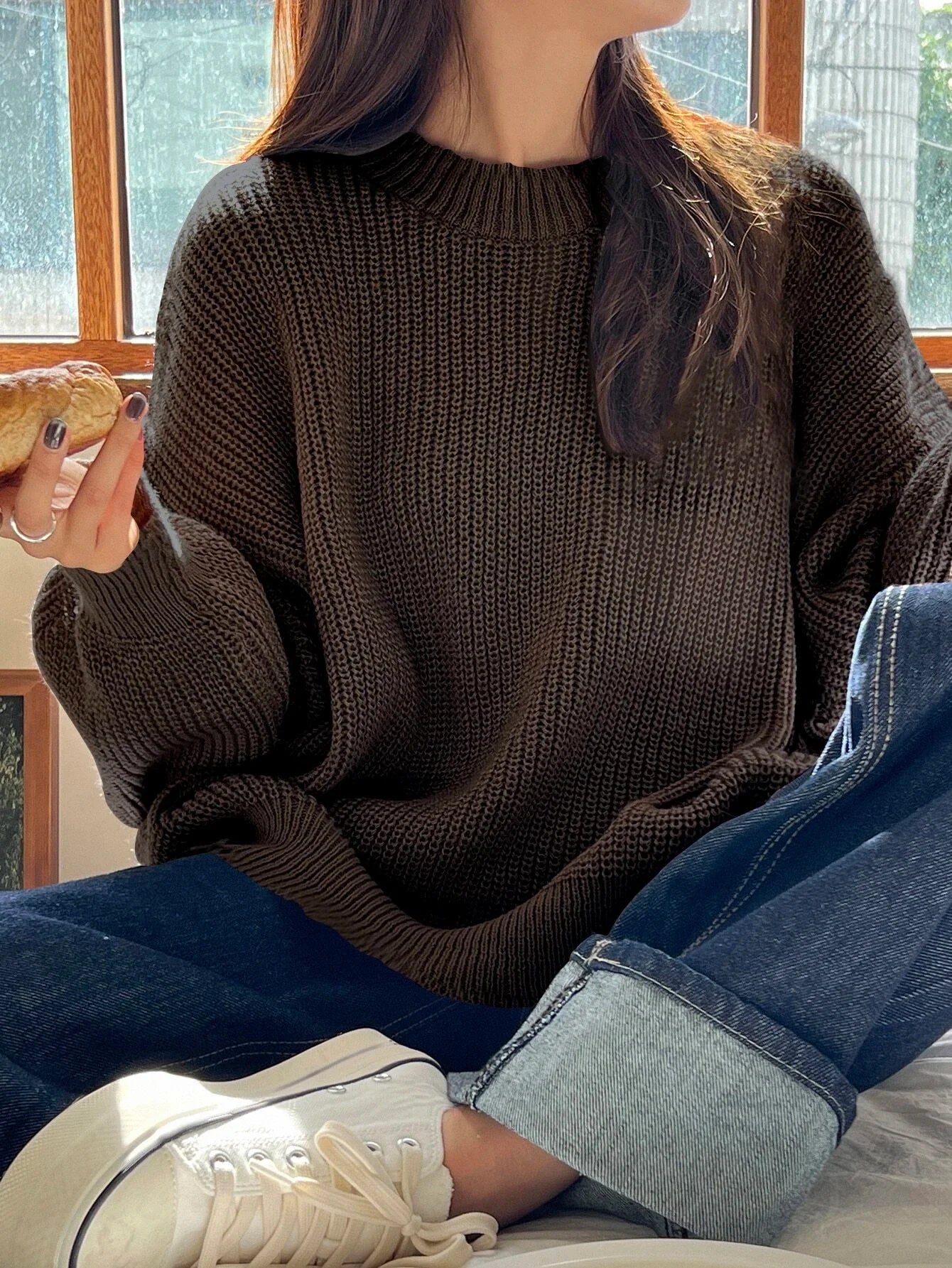 Chunky Knitted Sweater with Relaxed Fit for Women