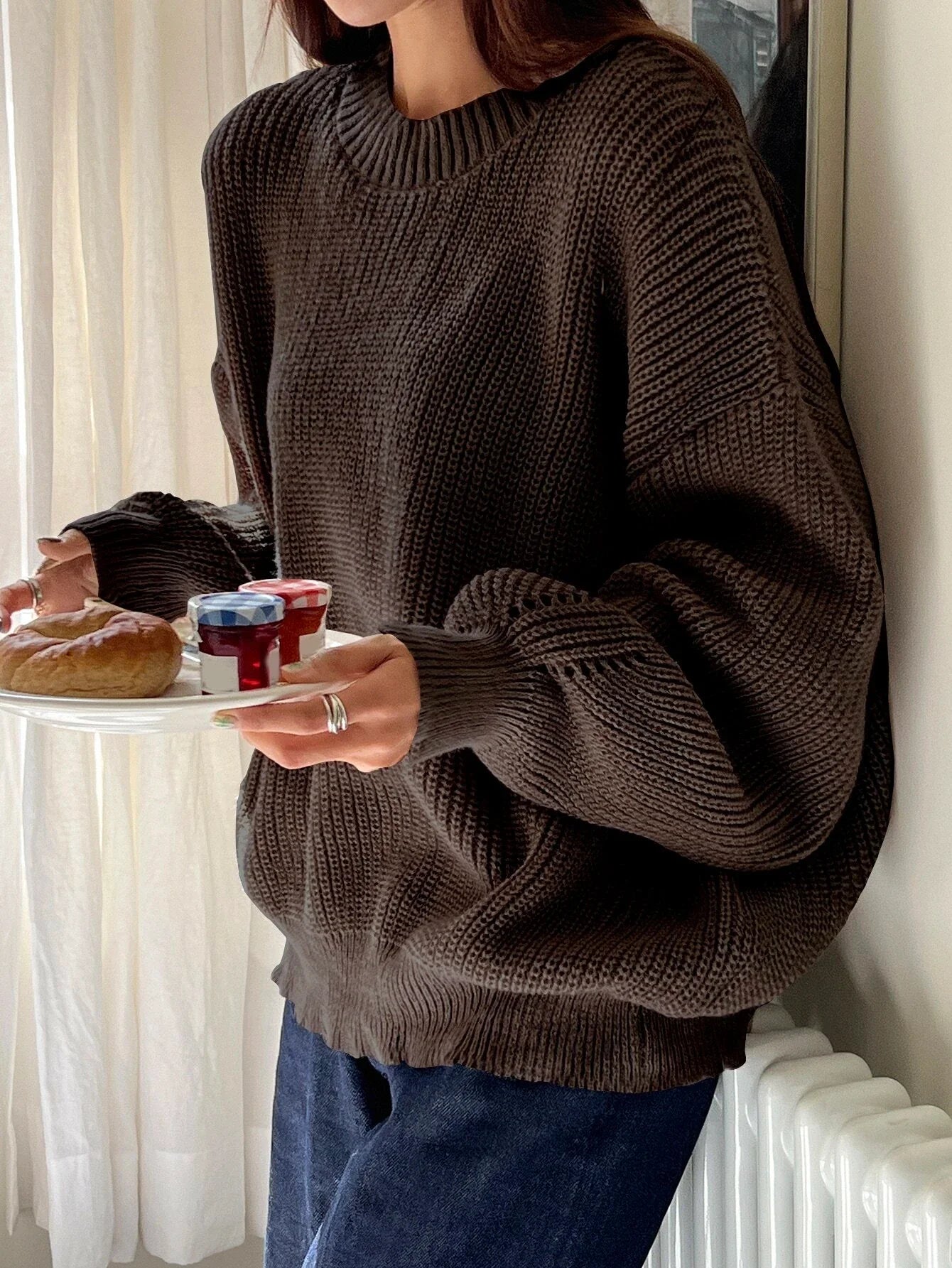 Chunky Knitted Sweater with Relaxed Fit for Women