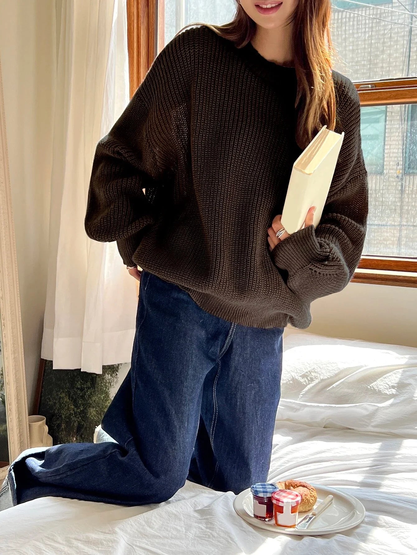 Chunky Knitted Sweater with Relaxed Fit for Women