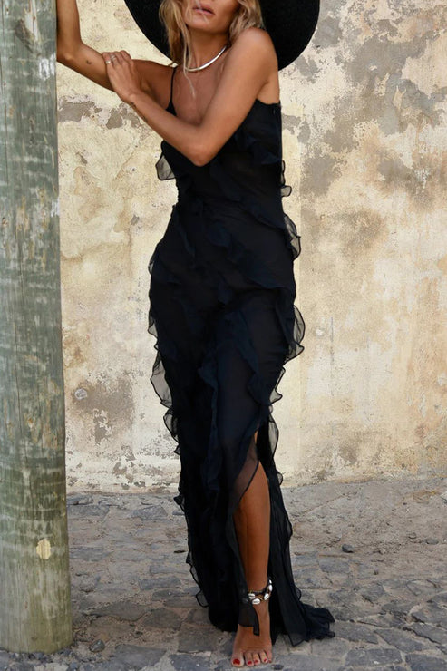 Stylish V-Neck Maxi Dress with Spaghetti Strap