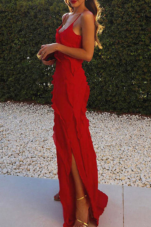 Stylish V-Neck Maxi Dress with Spaghetti Strap