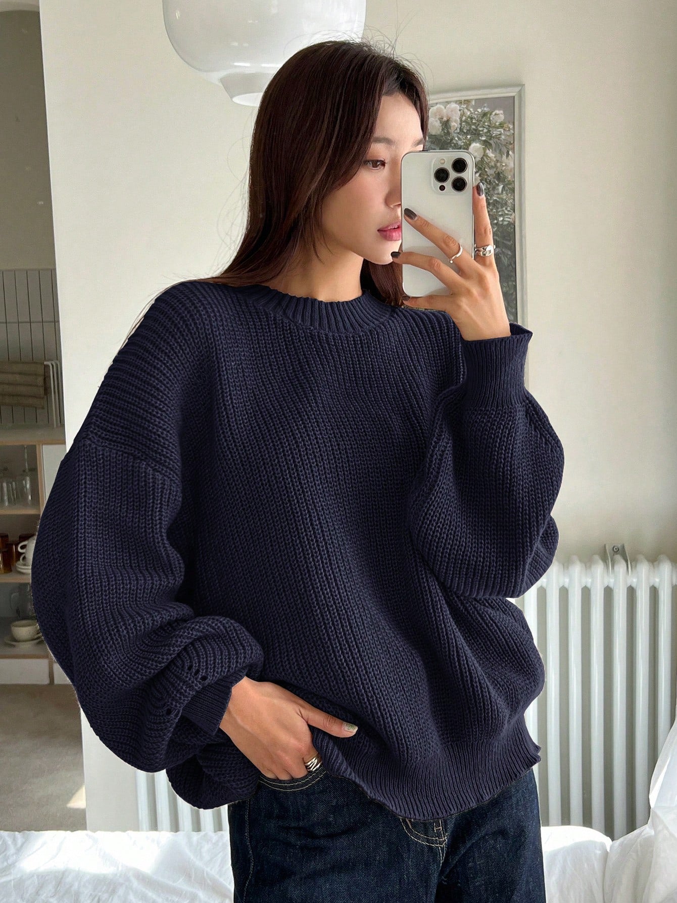 Chunky Knitted Sweater with Relaxed Fit for Women