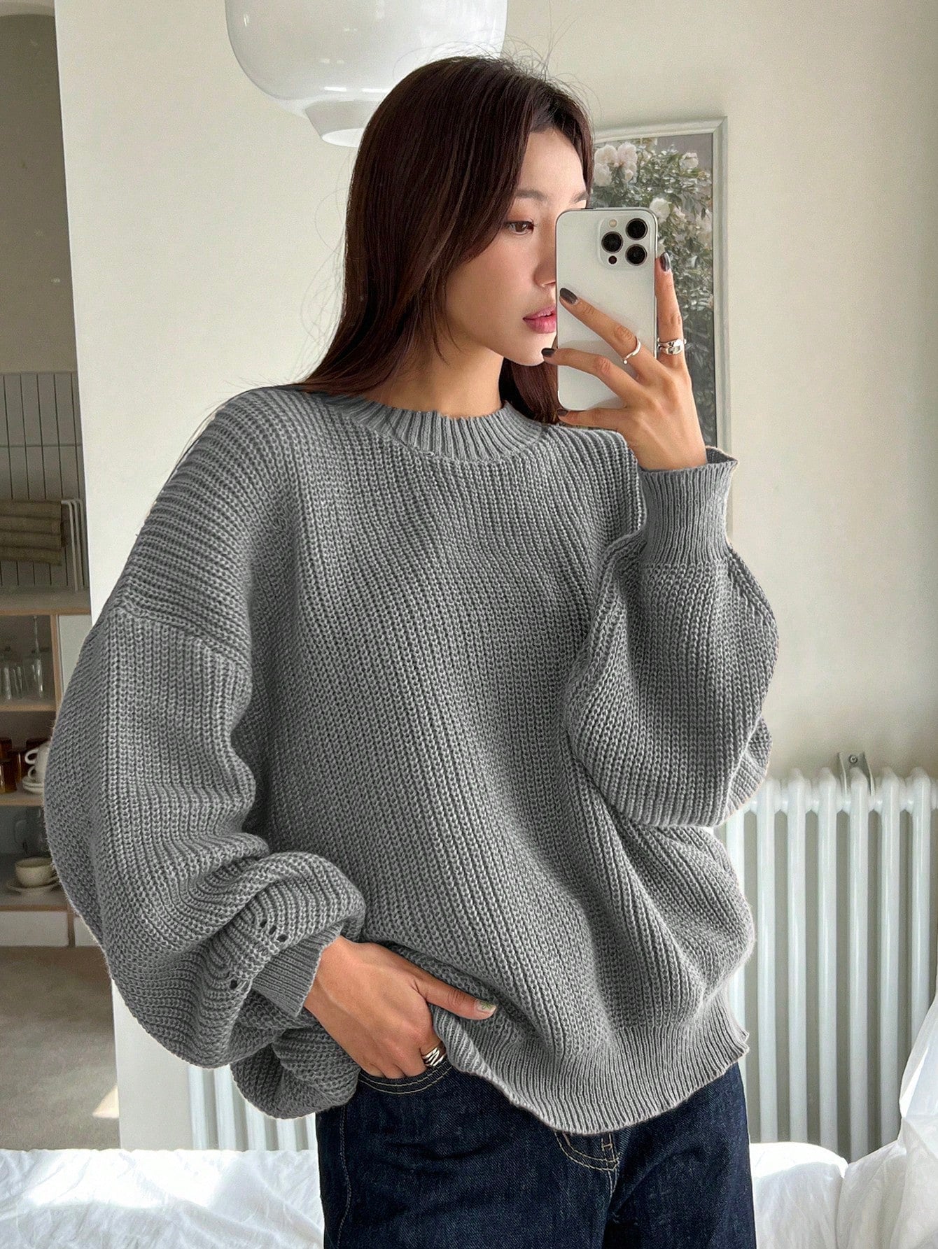 Chunky Knitted Sweater with Relaxed Fit for Women