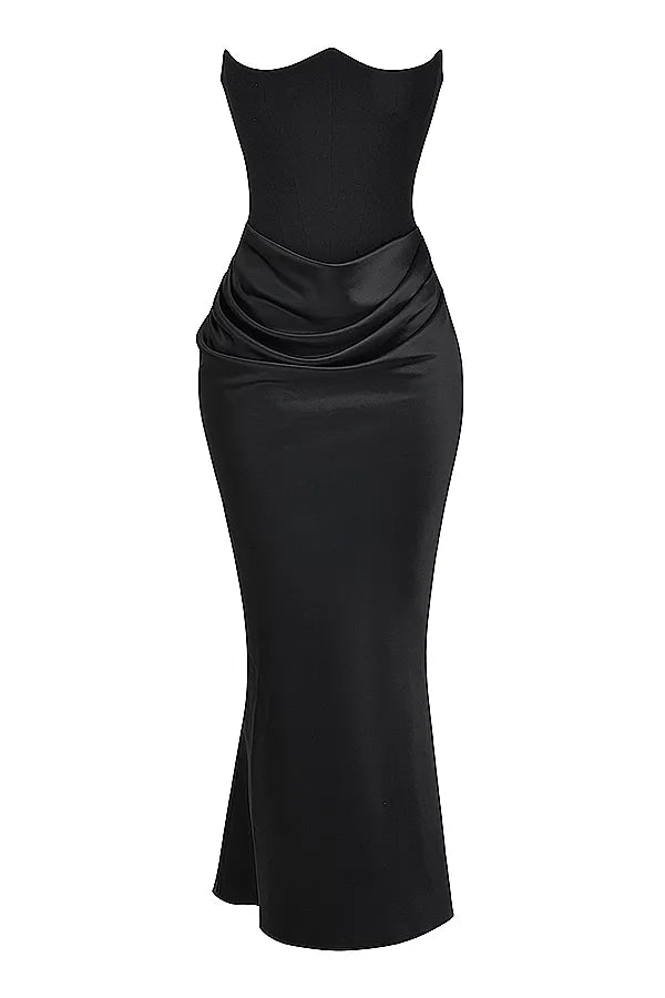Black Satin Maxi Corset Dress