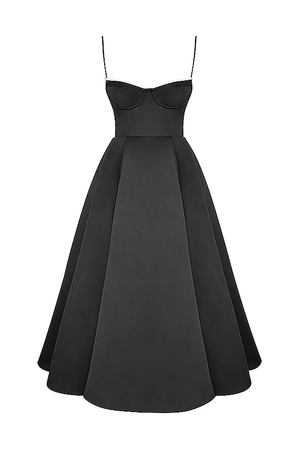 Black Satin Midi Dress
