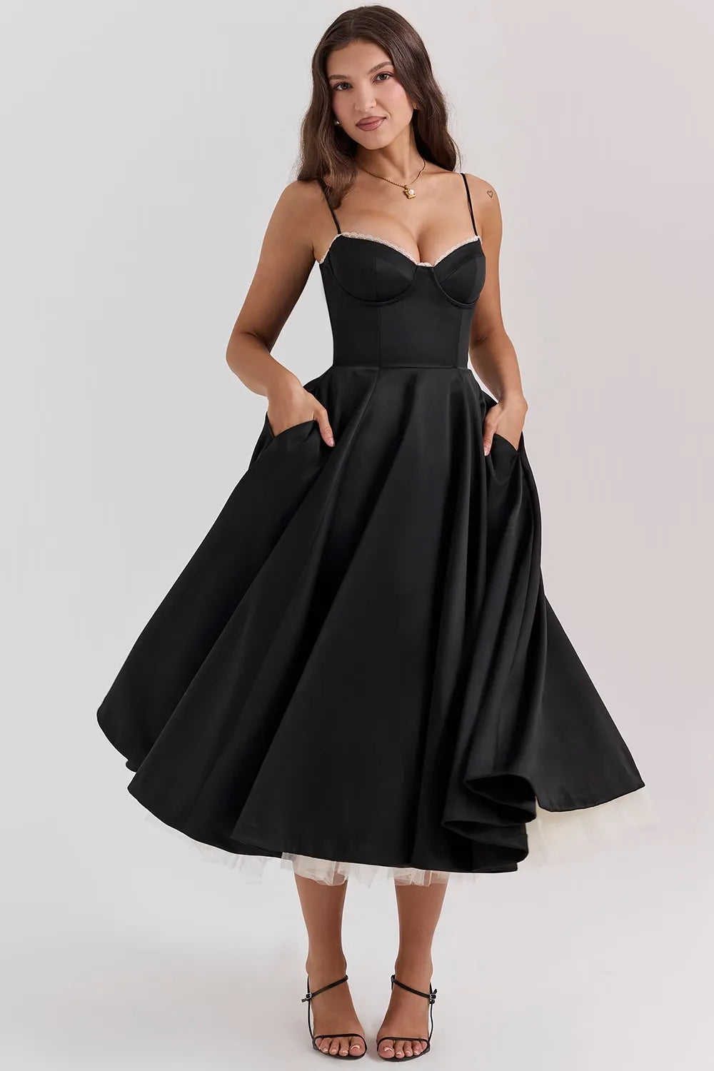 Black Satin Midi Dress