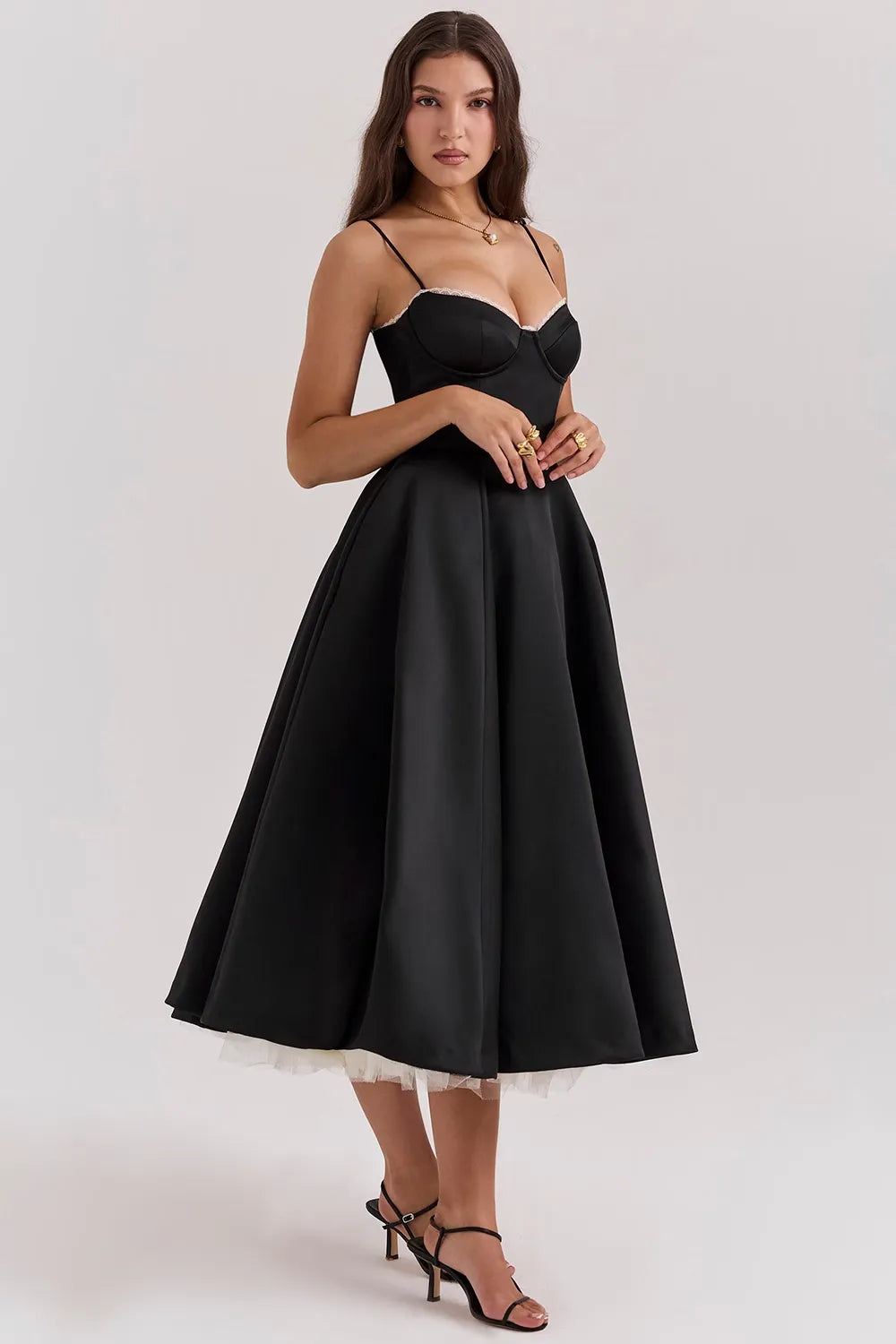 Black Satin Midi Dress