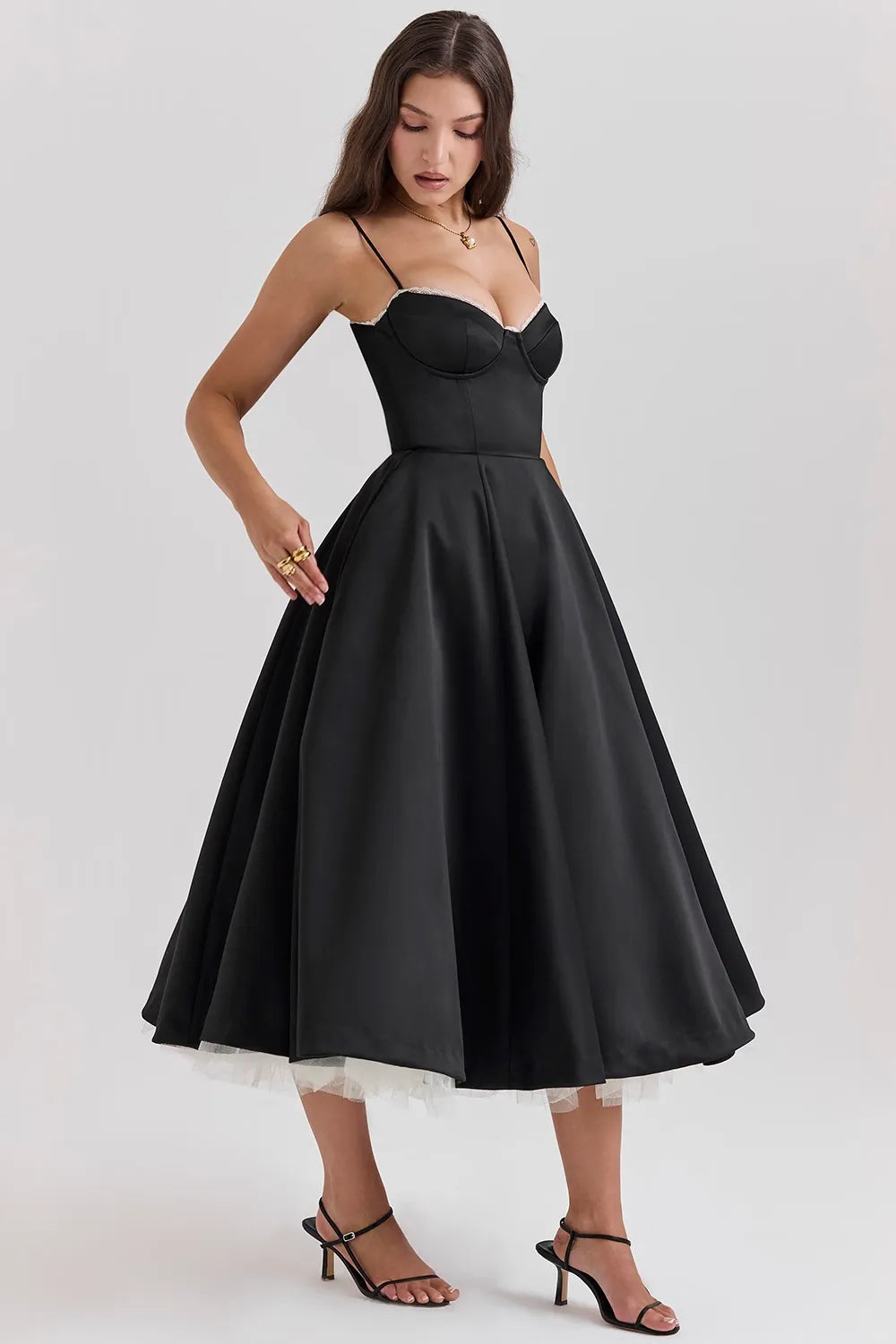 Black Satin Midi Dress