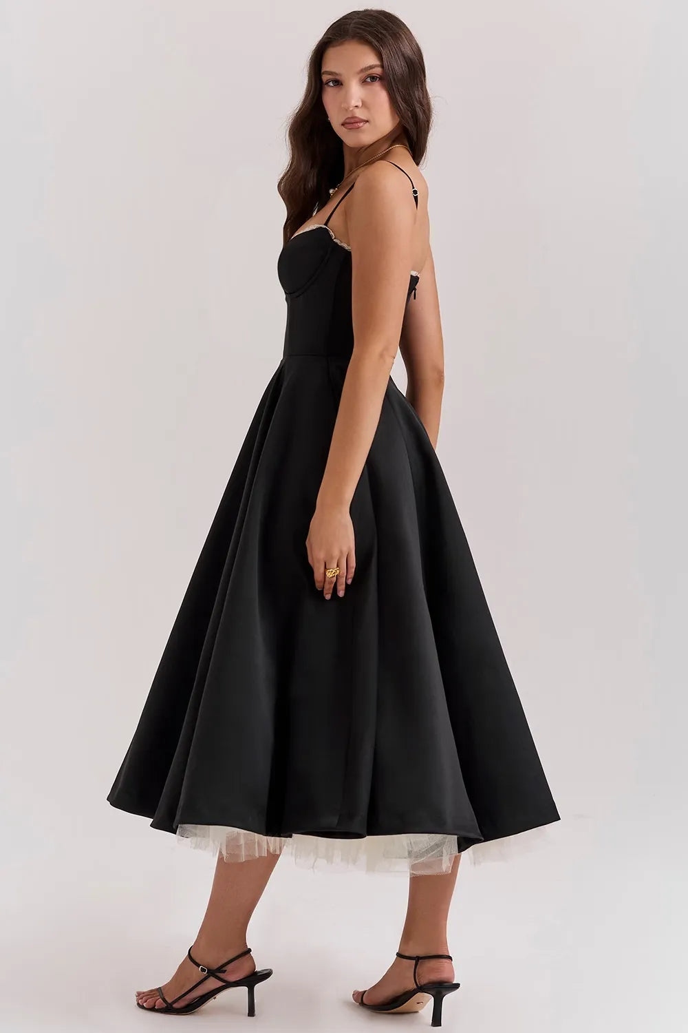 Black Satin Midi Dress