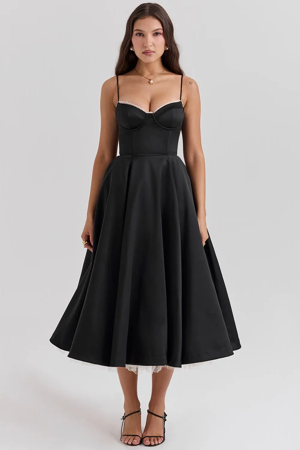 Black Satin Midi Dress