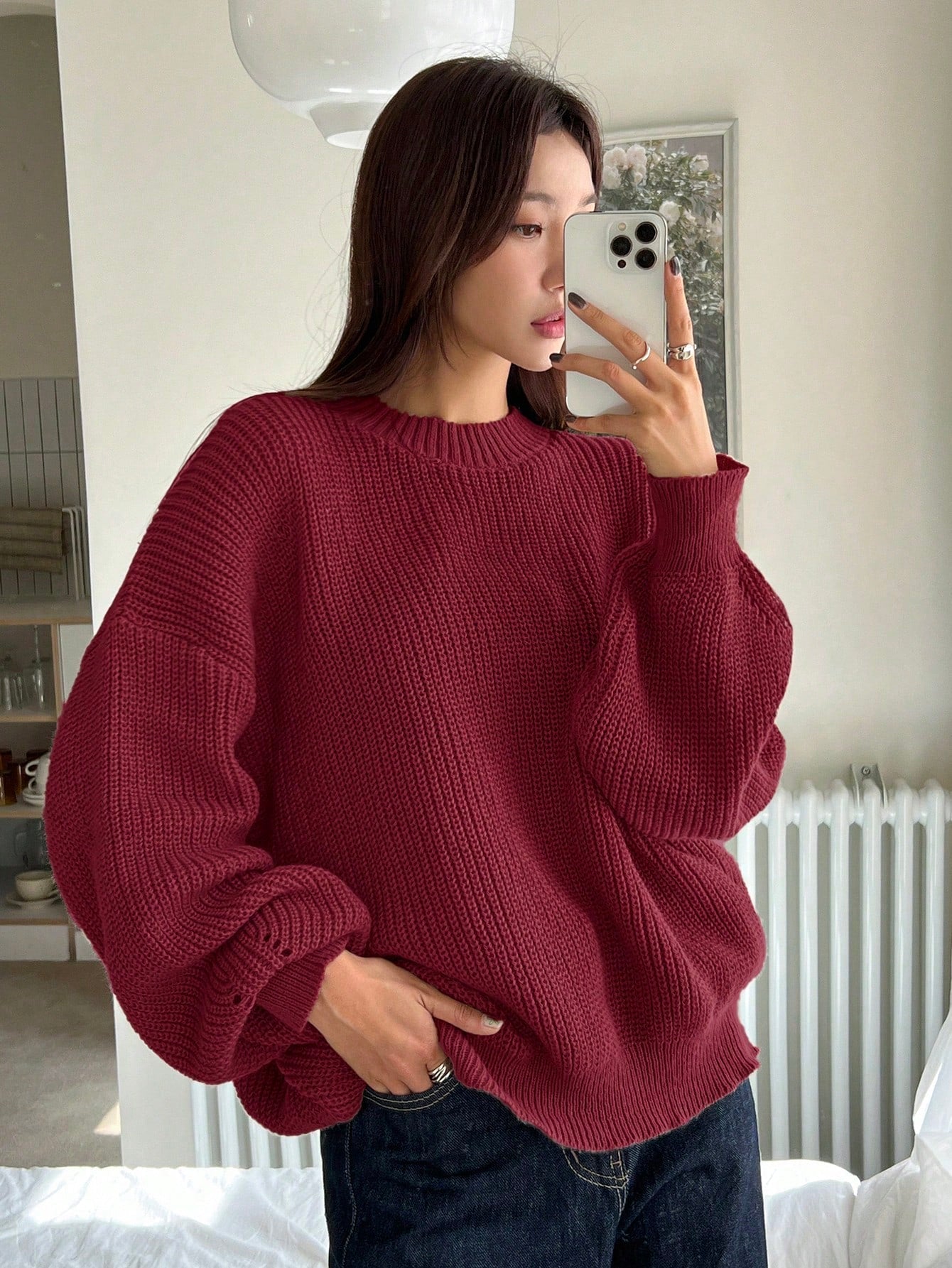 Chunky Knitted Sweater with Relaxed Fit for Women