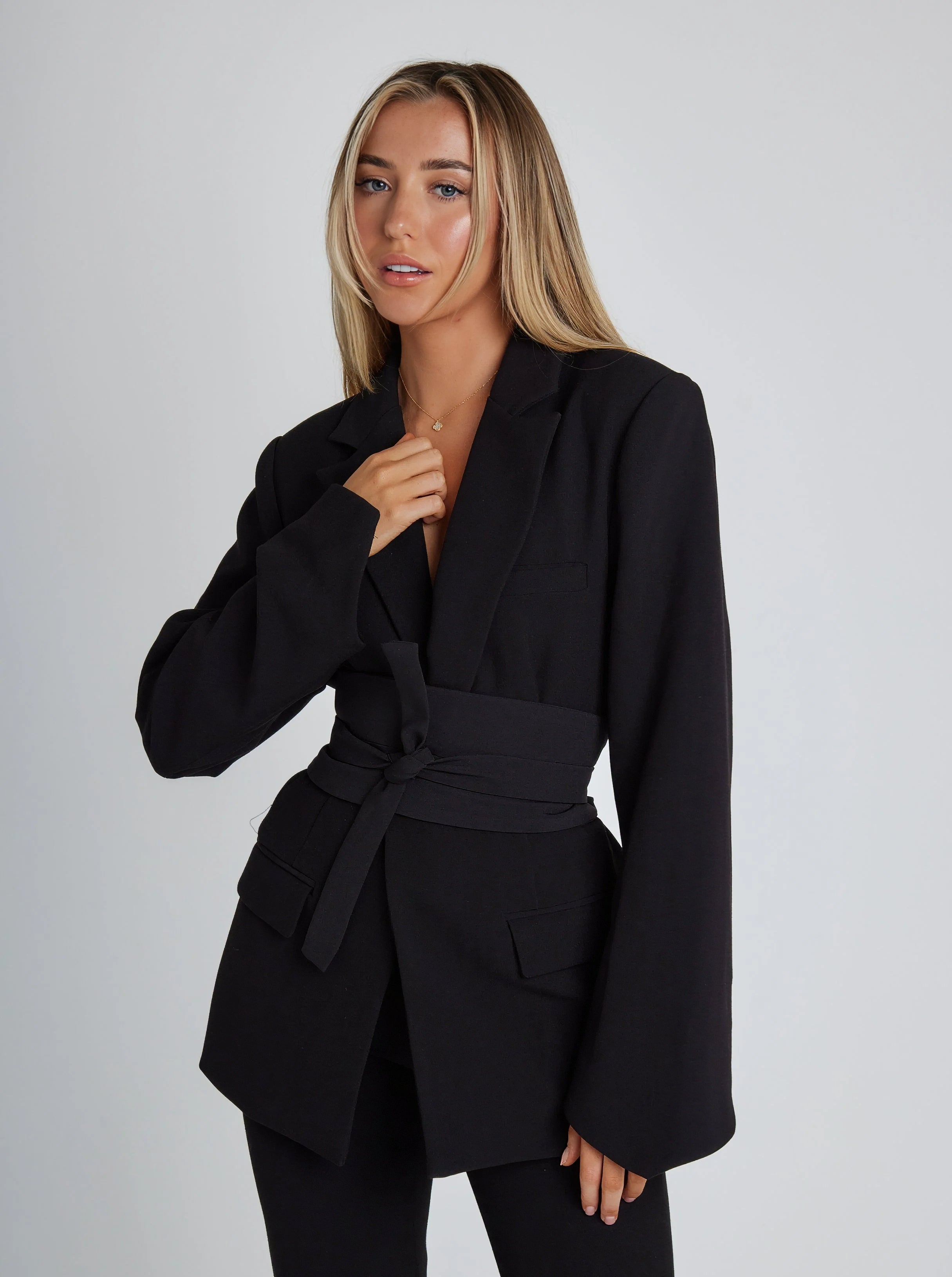 Elegant Blazer with Waist Tie for Women