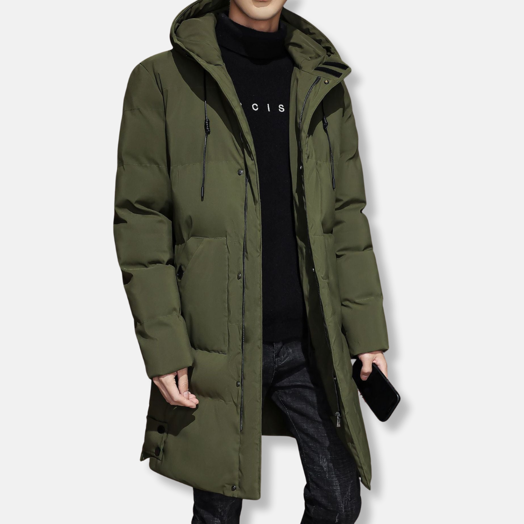 Men's Padded Jacket – Relaxed Fit – Lined Hood – Mid-Length