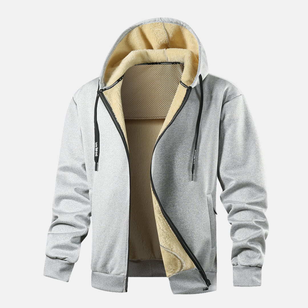 Men's hooded jacket – Relaxed fit – Plush lining – Zip closure – Ribbed trims