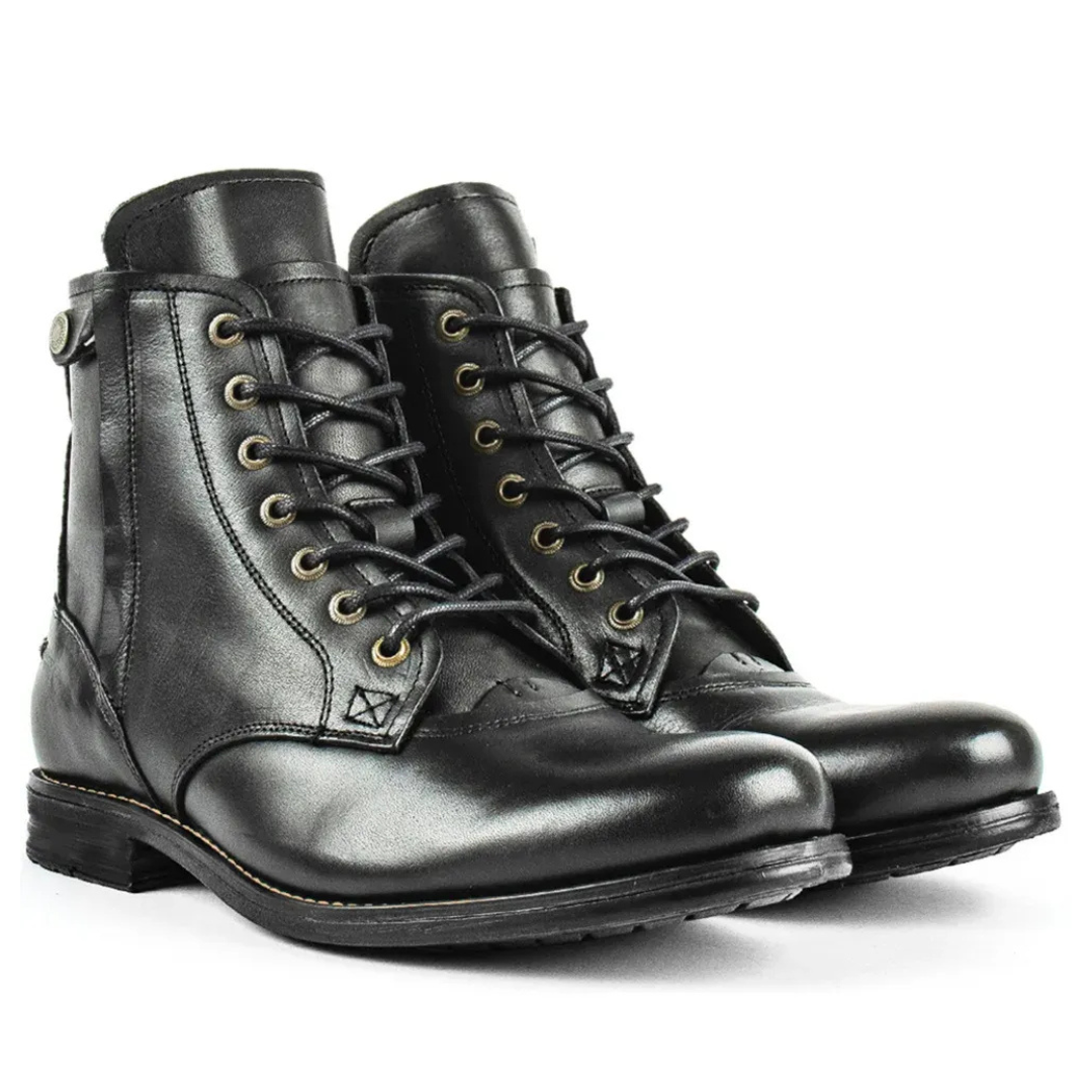 Men's Boots - Leather - Lace Detail - Mid Ankle Height