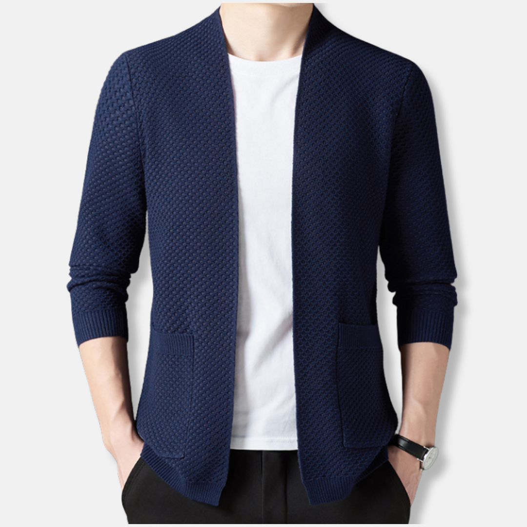 Men's Cardigan - Cotton Blend - Open Front - Hip Length