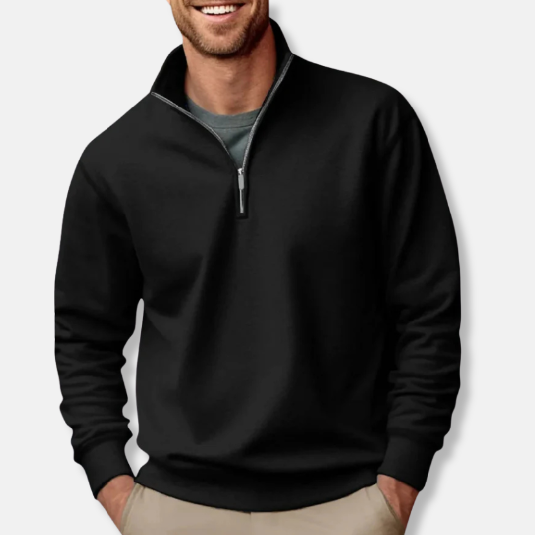 Men's Sweater with Half Zip – Soft Knit – Relaxed Fit – Ribbed Edges