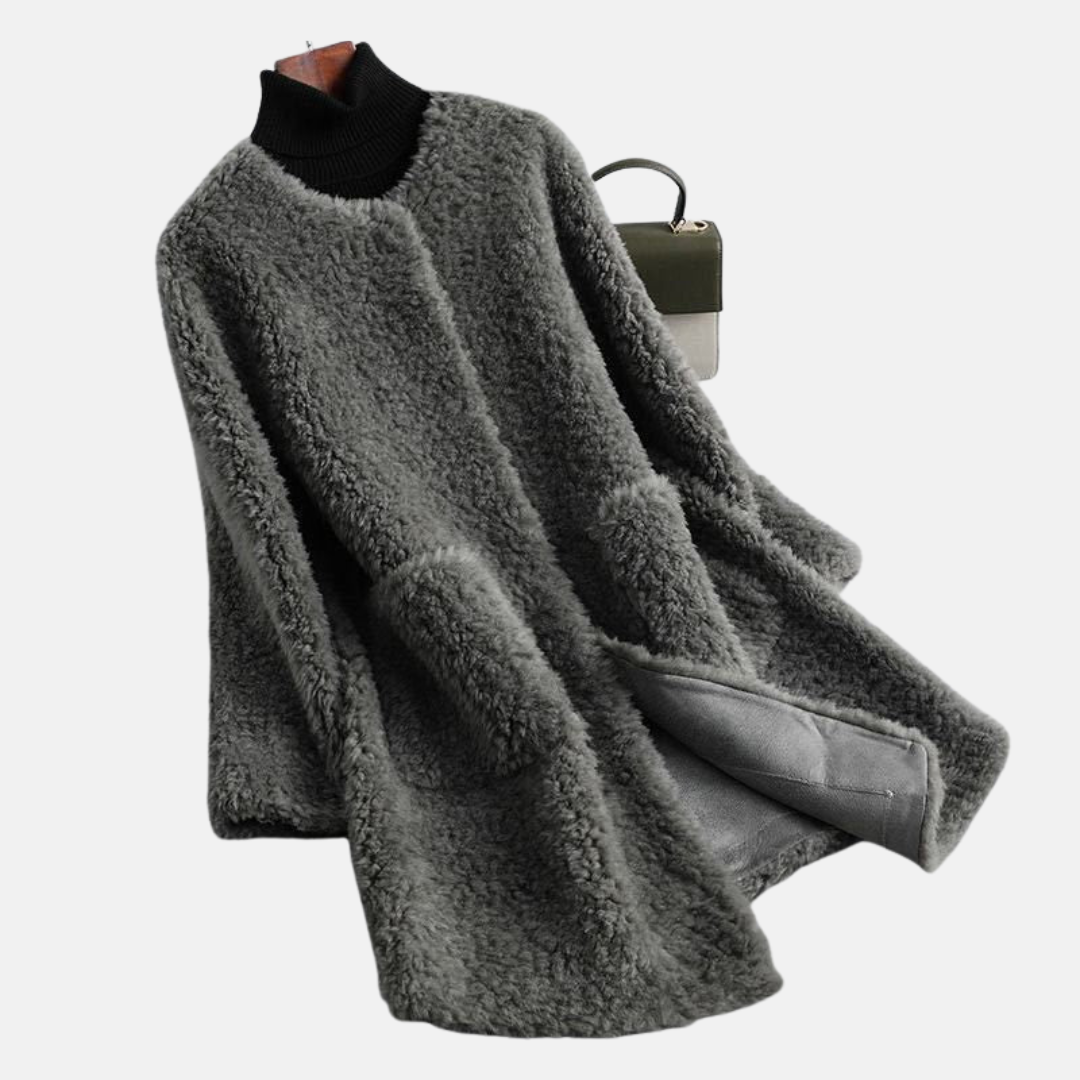 Ladies Coat - Faux Fur - Mid-length - Open Front - Relaxed Fit