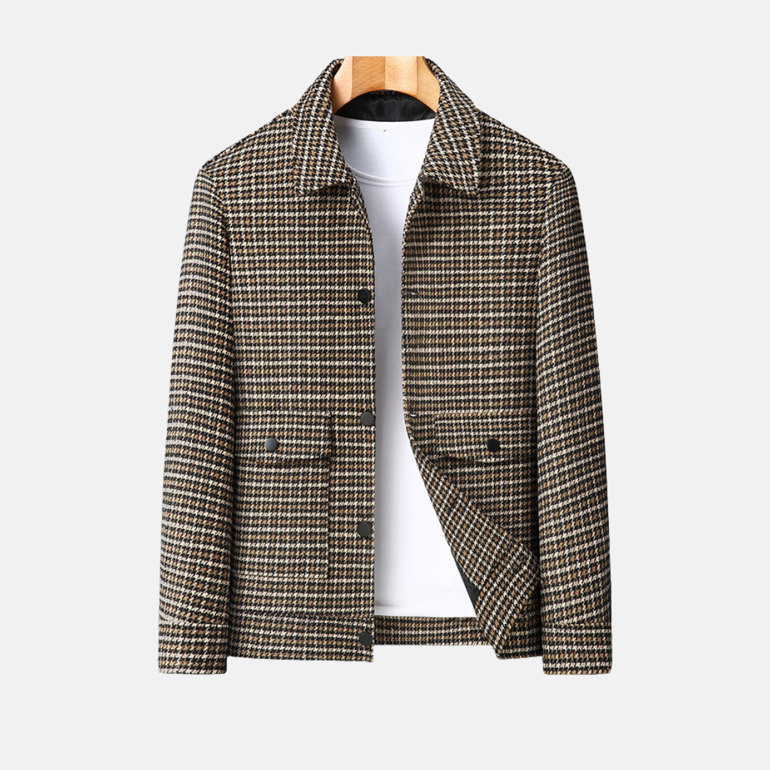 Men's Coat - Wool Mix - Micro-check Pattern - Classic Collar