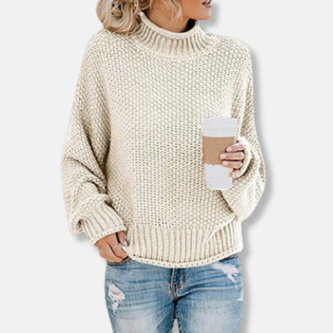 Women's Sweater – Oversized Fit – High Neck – Dropped Shoulders – Ribbed Hems