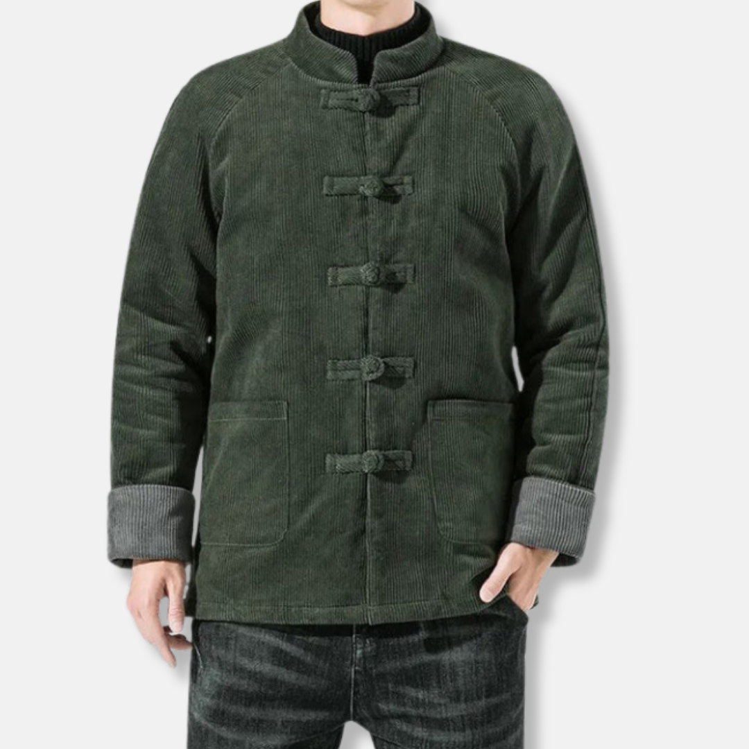 Men's Jacket – Corduroy – Relaxed Fit – Padded – Frog-Button Closure – Band Collar