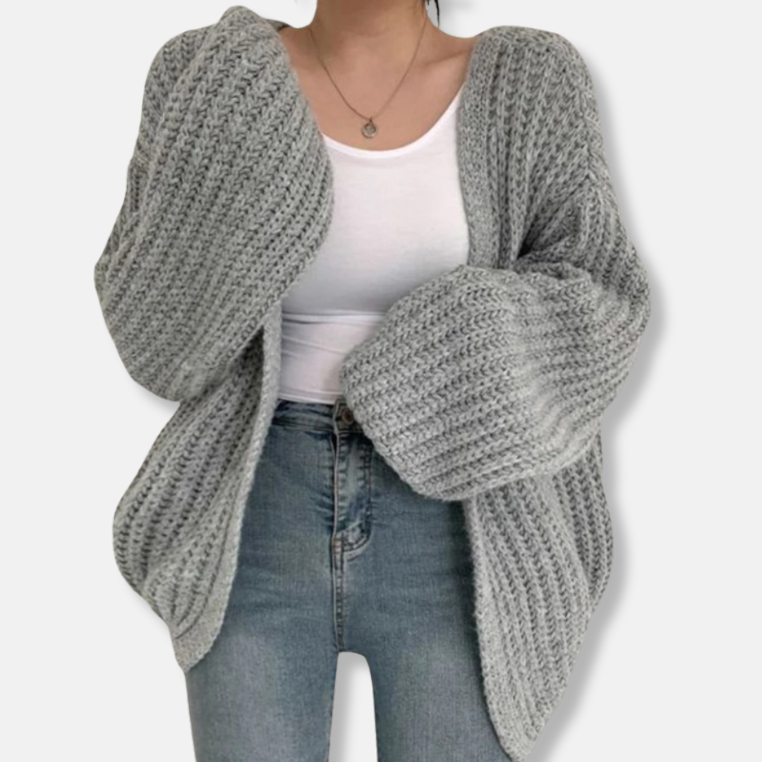 Women's Cardigan - Oversized Relaxed Fit - Balloon Sleeve