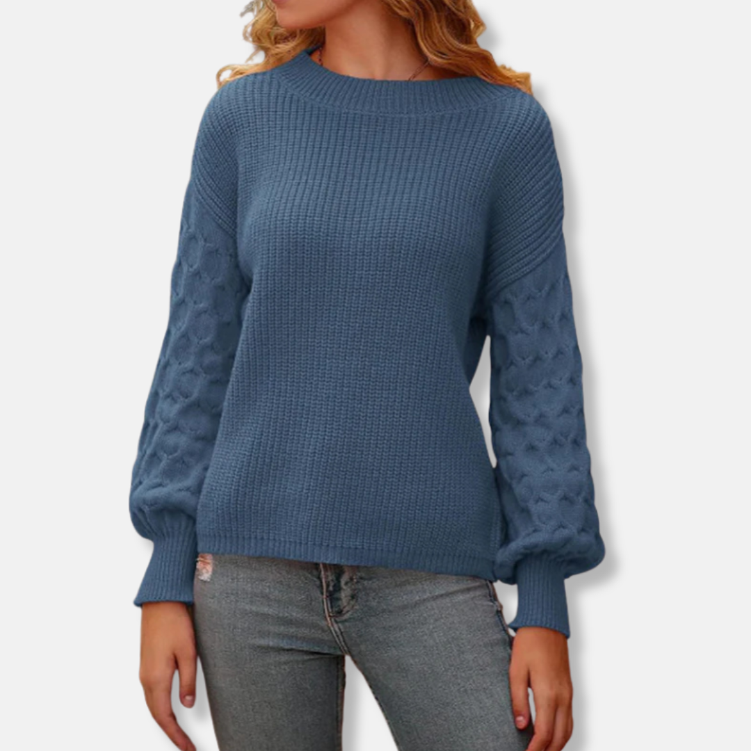 Women's sweater – Relaxed fit – Knitted – Textured sleeves – Balloon sleeves – Ribbed trims
