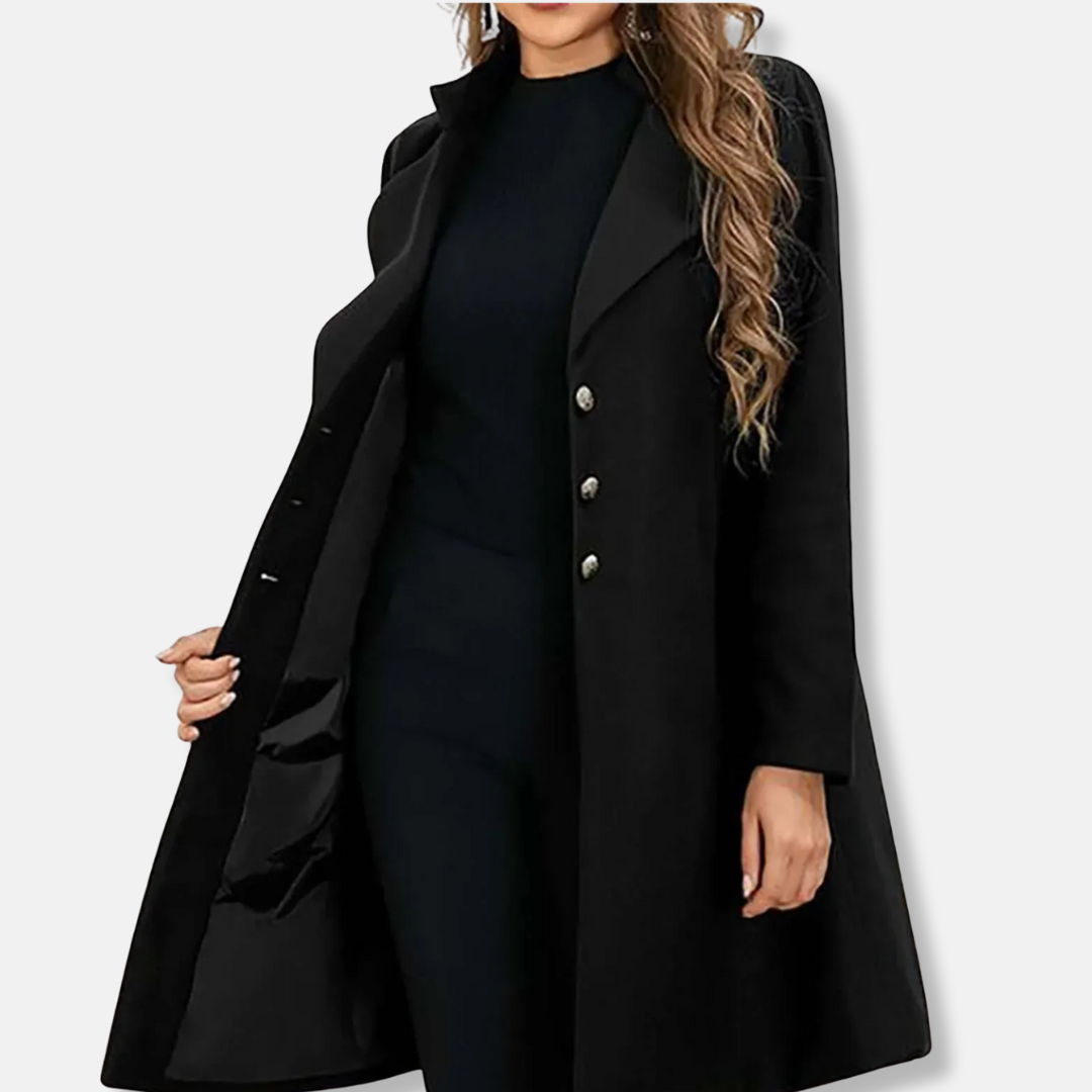 Women's Long Coat - Wool - Slim Fit - Mid-length - Notched lapel - Double row buttons