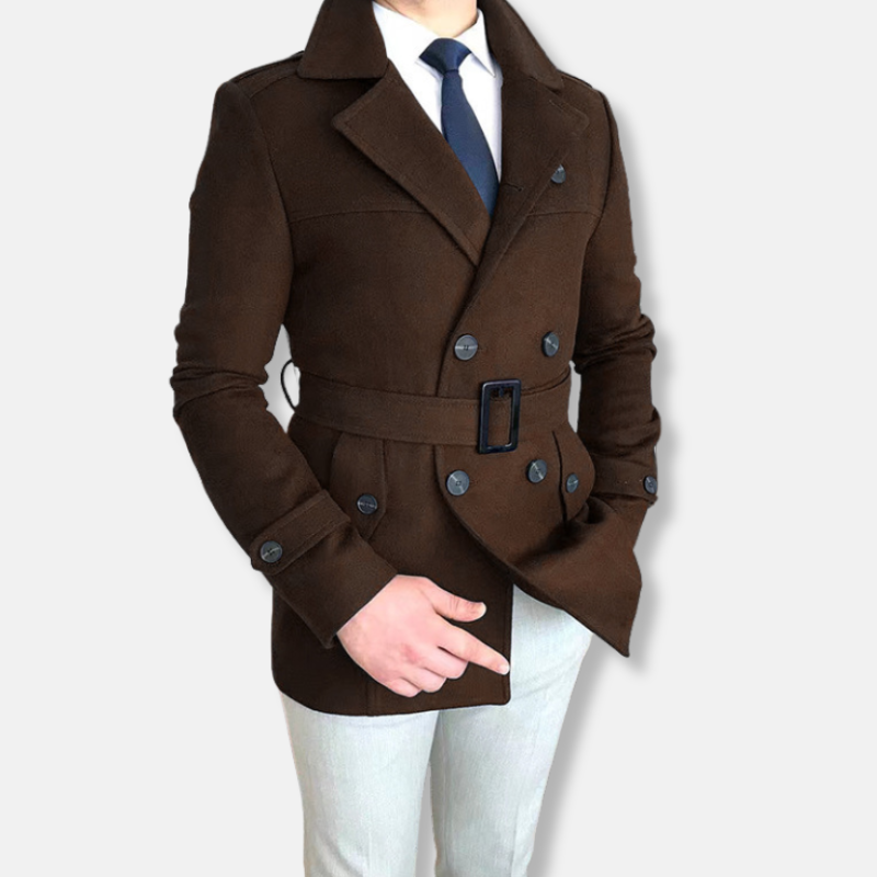 Men's Coat – Wool Mix – Tailored Fit – Double-Button Closure – Waist Belt