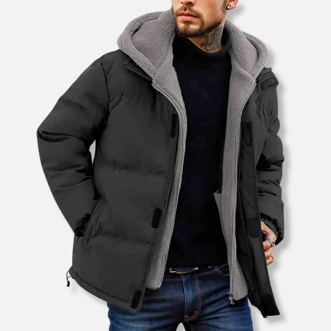 Men's Puffer Winter Jacket – Water-repellent – Fleece Lining – Adjustable Cuffs – Outdoor Model