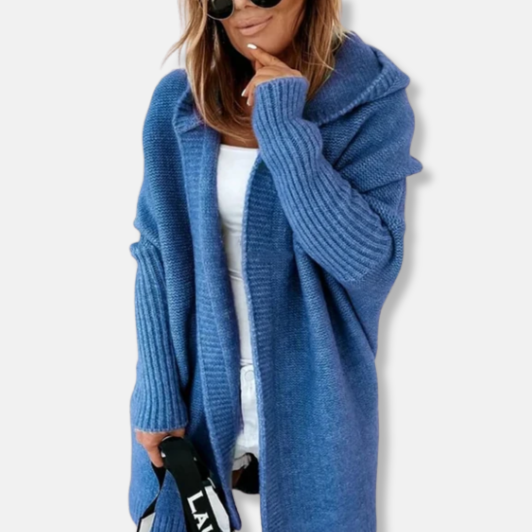 Women's Cardigan With Hood - Soft Knit - Loose Fit - Long Sleeve - Ribbed Edges