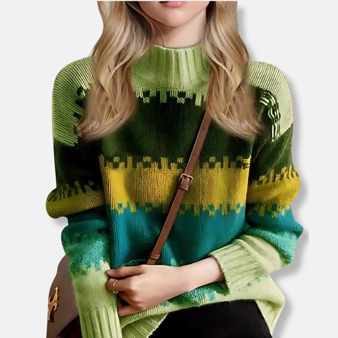 Ladies Pullover Sweater - Knitted - Relaxed Fit - Half Turtleneck - Ribbed Cuffs