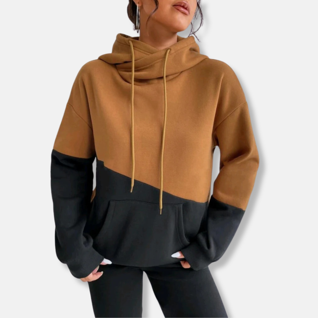 Women's hoodie – Relaxed fit – Soft knit fabric – Colorblock – Kangaroo pocket