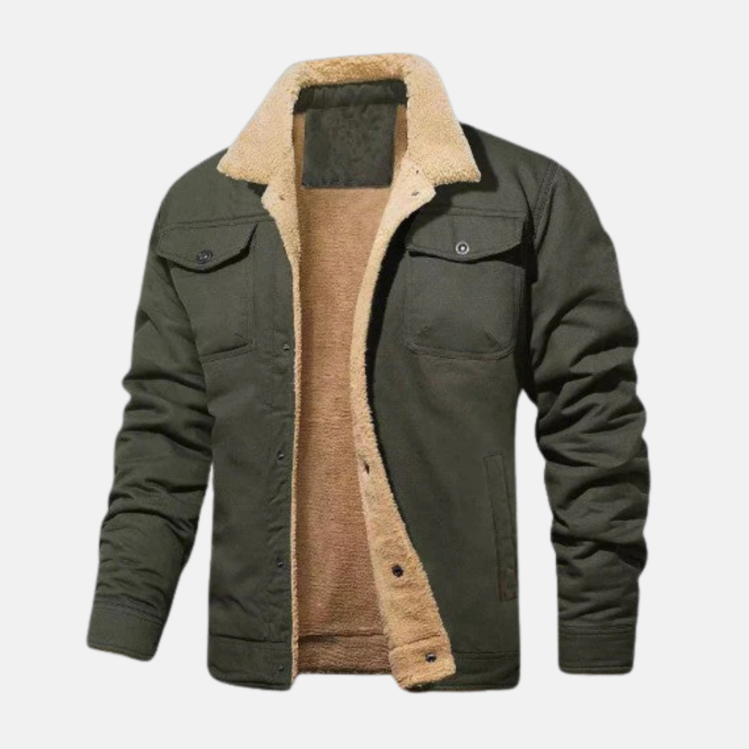 Men's Jacket – Relaxed Fit – Sherpa Lining – Button Closure – Sturdy Exterior
