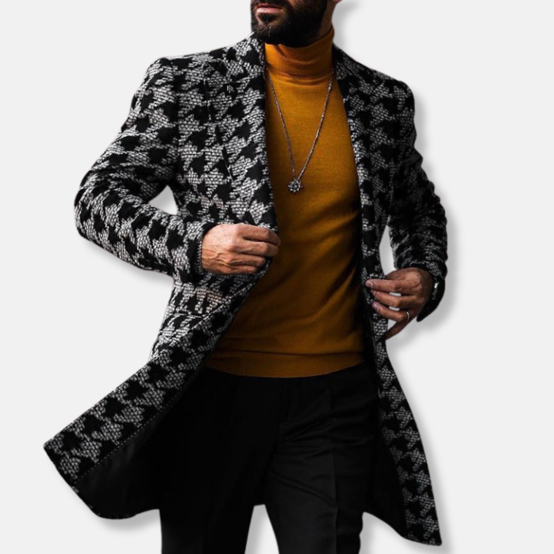 Men's Overcoat– Woolblend – Tailored fit – Geometric pattern – Mid-length