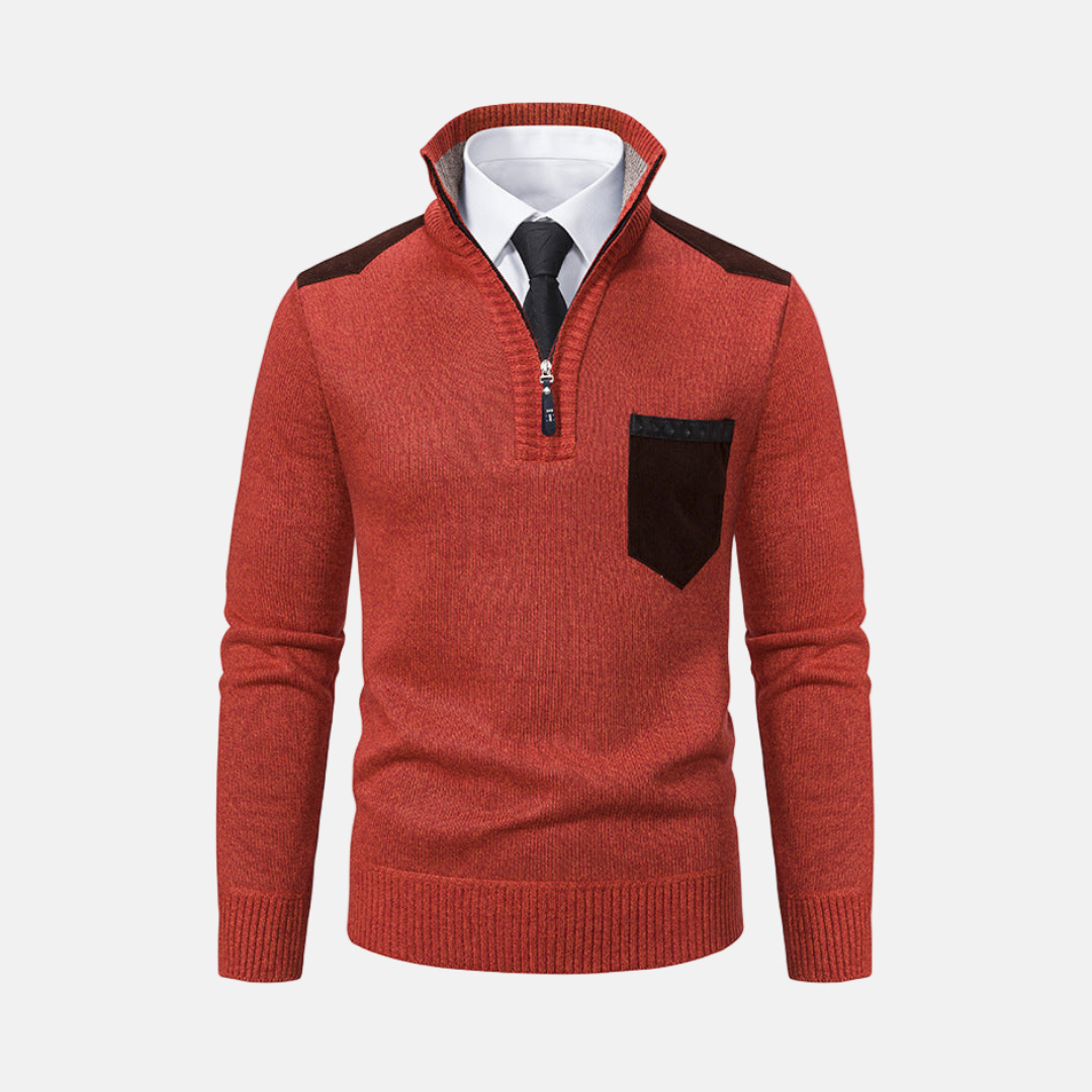 Men's sweater – Regular fit – Textured knit – Quarter zip – Shoulder accents