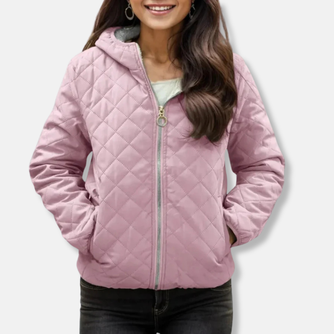 Women's Quilted Jacket – Relaxed Fit – Diamond Stitching – With Hood – Elastic Hem