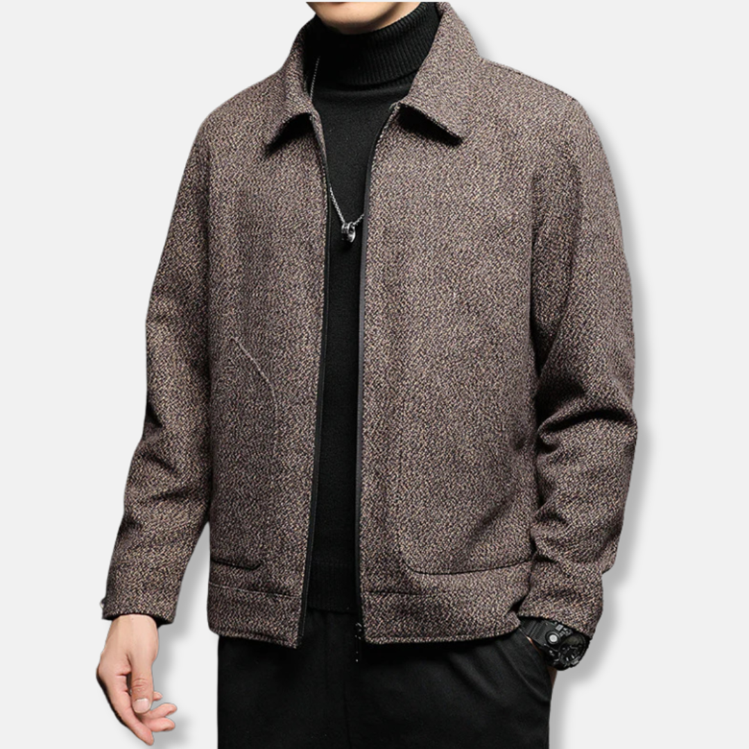 Stylish Men's Jacket – Wool-blend Bomber Jacket with Zipper – Casual and Comfortable