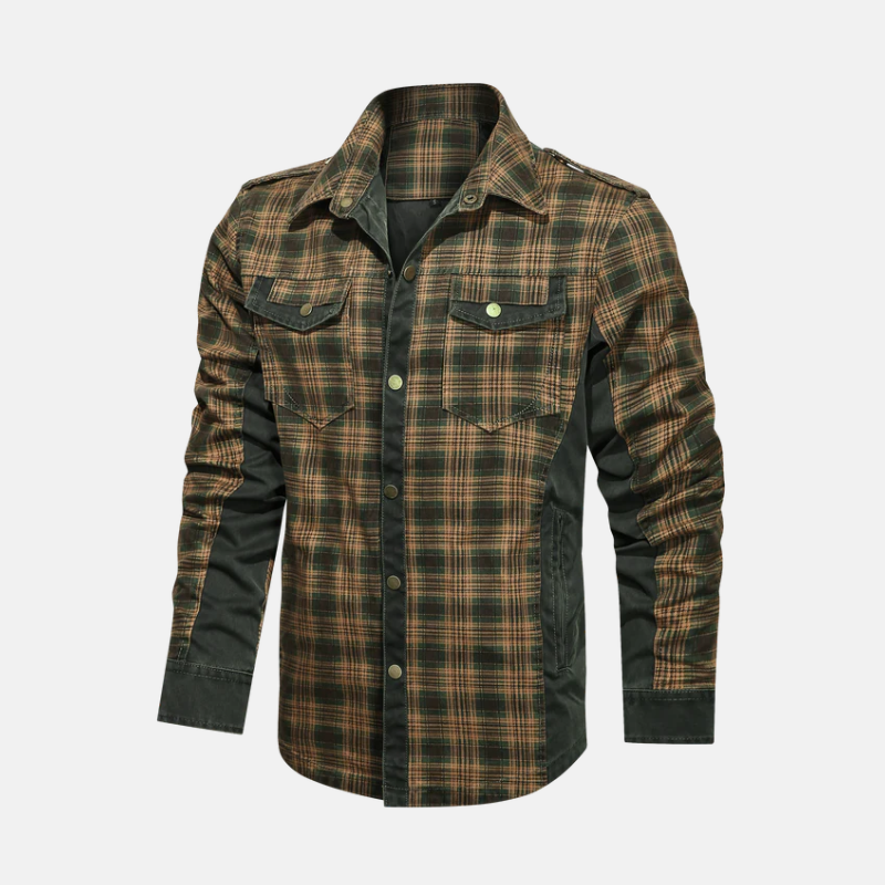 Men's Overshirt – Cotton Mix – Check Pattern – Epaulettes – Snap-Button Closure