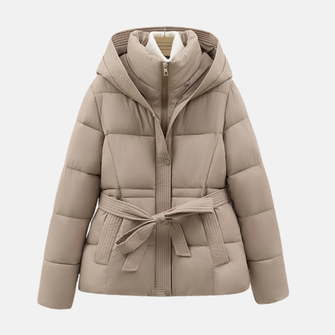 Ladies Padded Jacket – Slim Fit – With Hood – Waist Belt – Zipper Closure